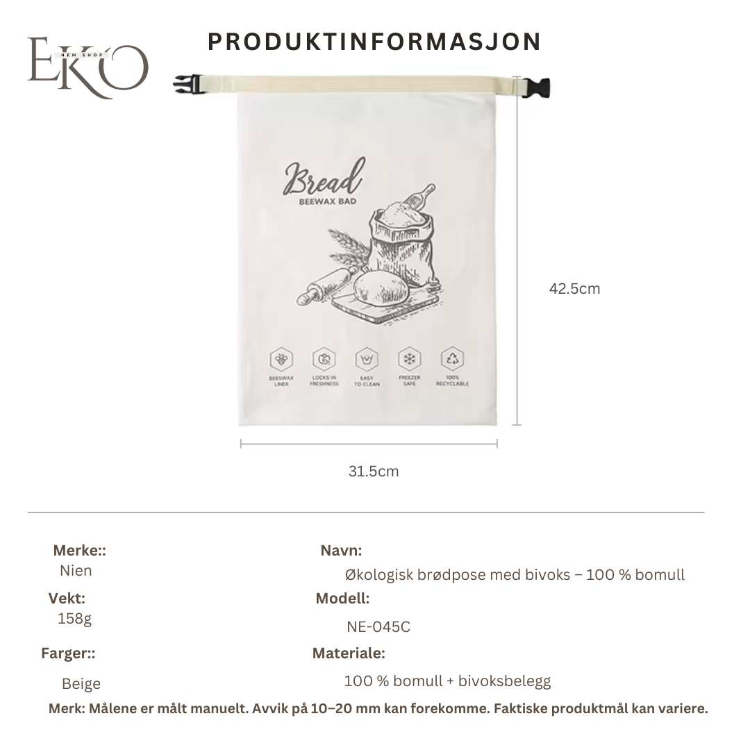 Økologisk bivoks brødpose – 100 % bomull
