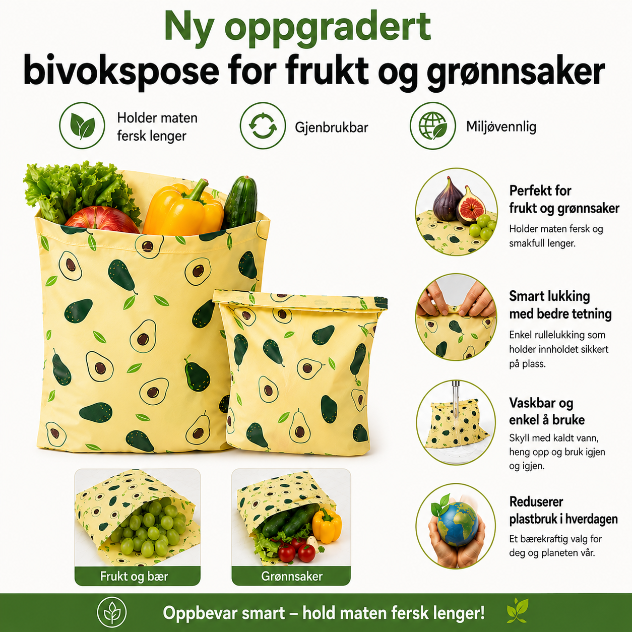 Bivokspose for frukt & grønnsaker –3-pakning
