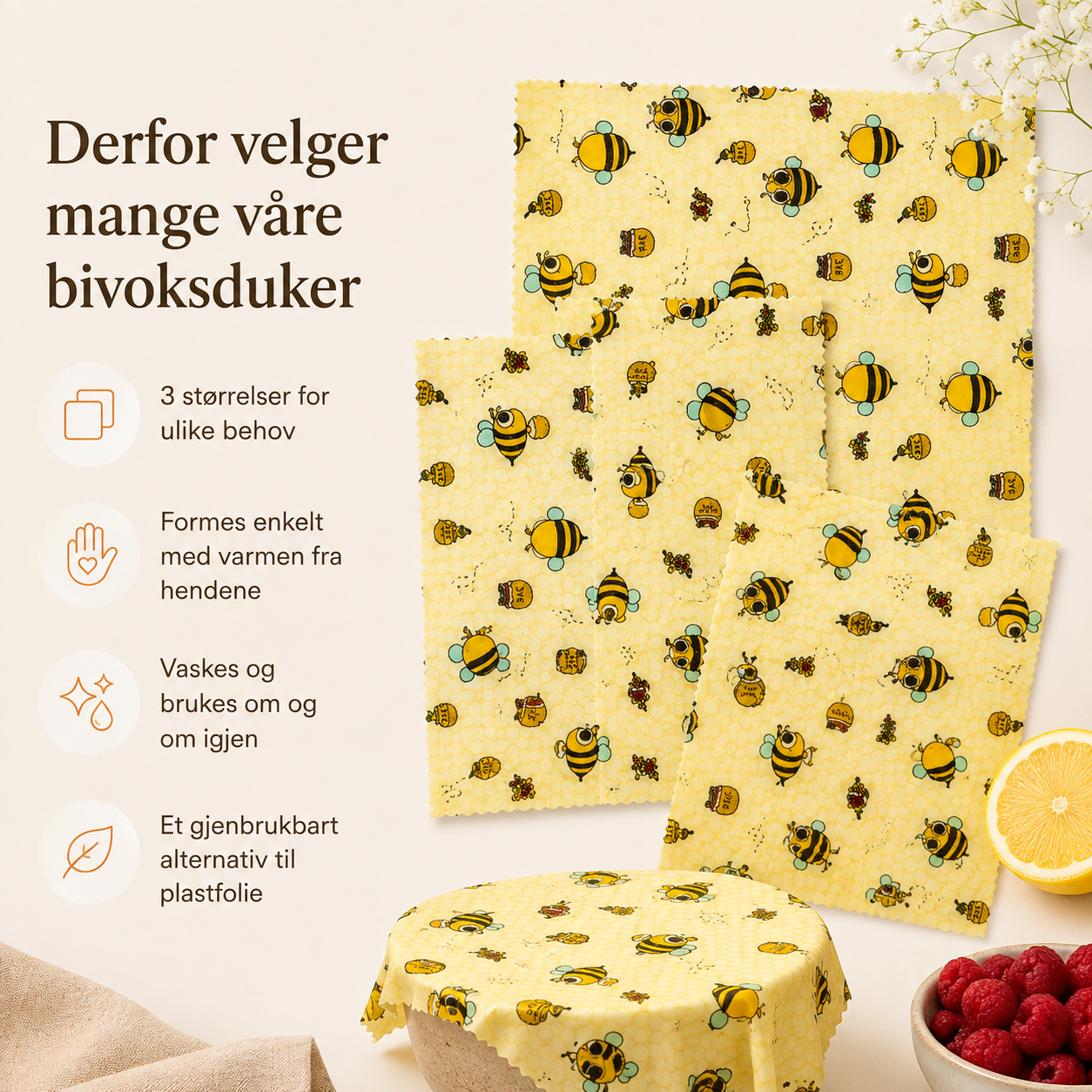 Bivoks Matfolie™ – Gjenbrukbar (3 stk)